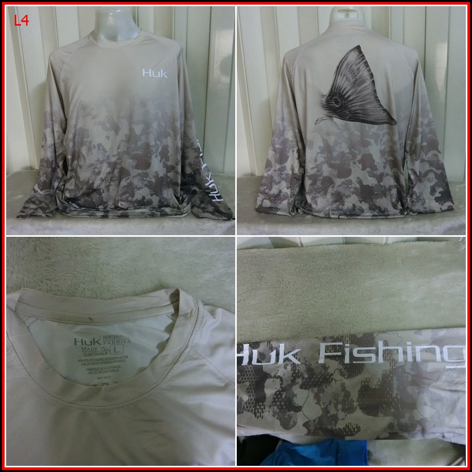 L4.เสื้อตกปลา Huk Fishing ใส่ออกทริปกลางแจ้งตกปลา ชนิดเนื้อผ้าบางลื่นๆ ชนิดผ้าแห้งไว   Size XL อก 49