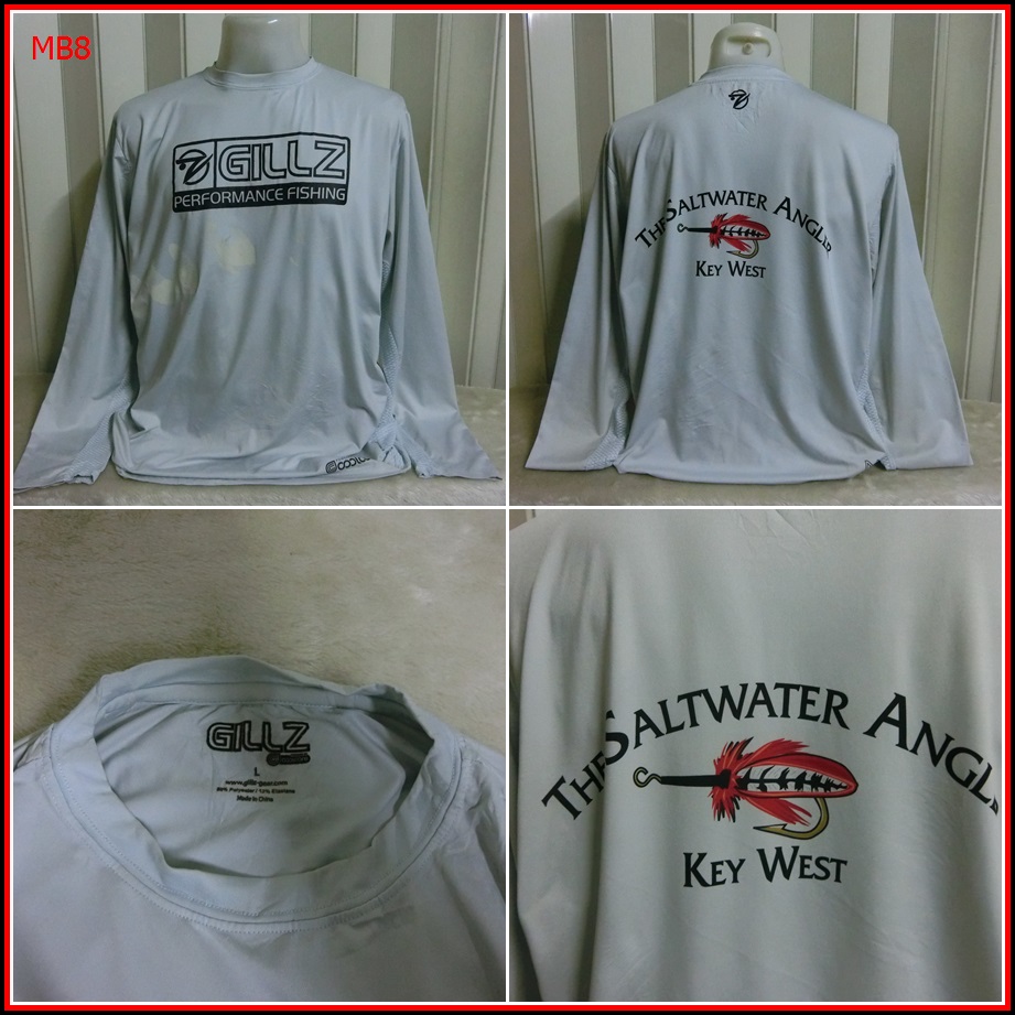 MB8. เสื้อตกปลา  GILLZ  ใส่ออกทริปกลางแจ้งตกปลา ชนิดเนื้อผ้าบางลื่นๆ ชนิดผ้าแห้งไว  ตำหนิสีขาวติดด้า