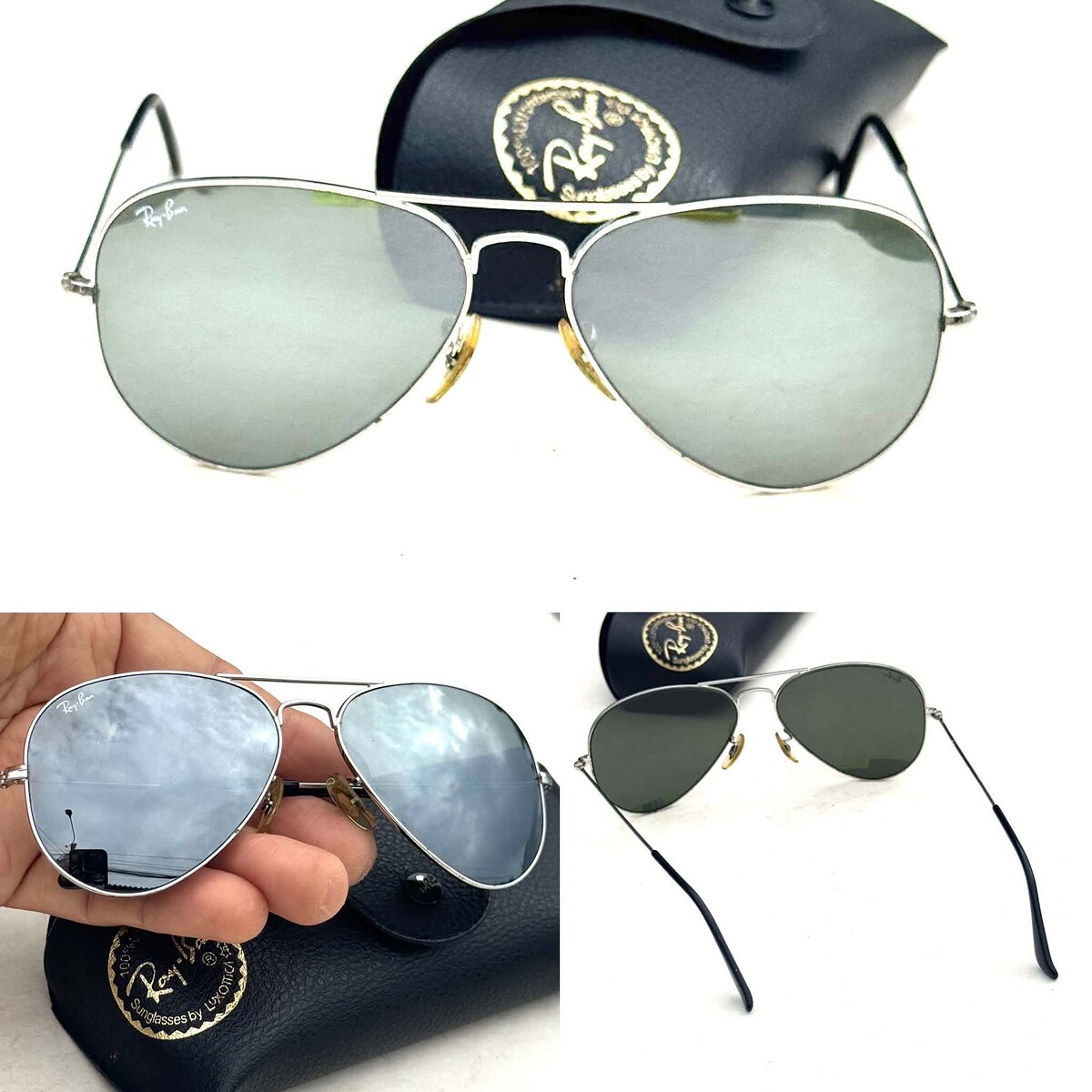 Rayban aviator RB3025 LRAGE METAL.. เฟิมโครเมี่ยม Uเลนท์ G15 ปรอท วินเทจอย่างสวย
