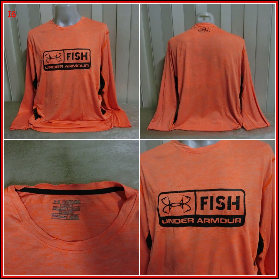I6..เสื้อตกปลา UNDER ARMOUR  ใส่ออกทริปกลางแจ้งตกปลา ชนิดเนื้อผ้าบางลื่นๆ ชนิดผ้าแห้งไว ตำหนิรูมดนิด