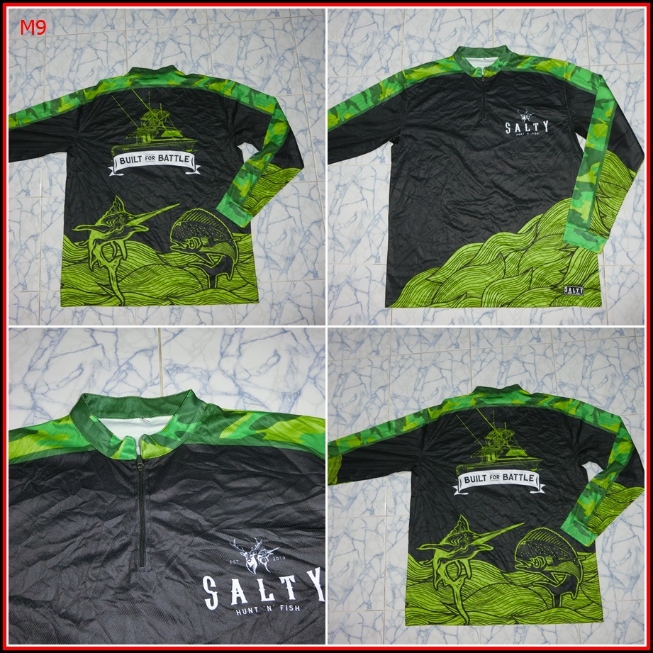 M9.เสื้อตกปลา SALTY HUNT 'N' FISH ใส่ออกทริปกลางแจ้งตกปลามือสอง ชนิดเนื้อผ้าบางลื่นๆ ชนิดผ้าแห้งไว  