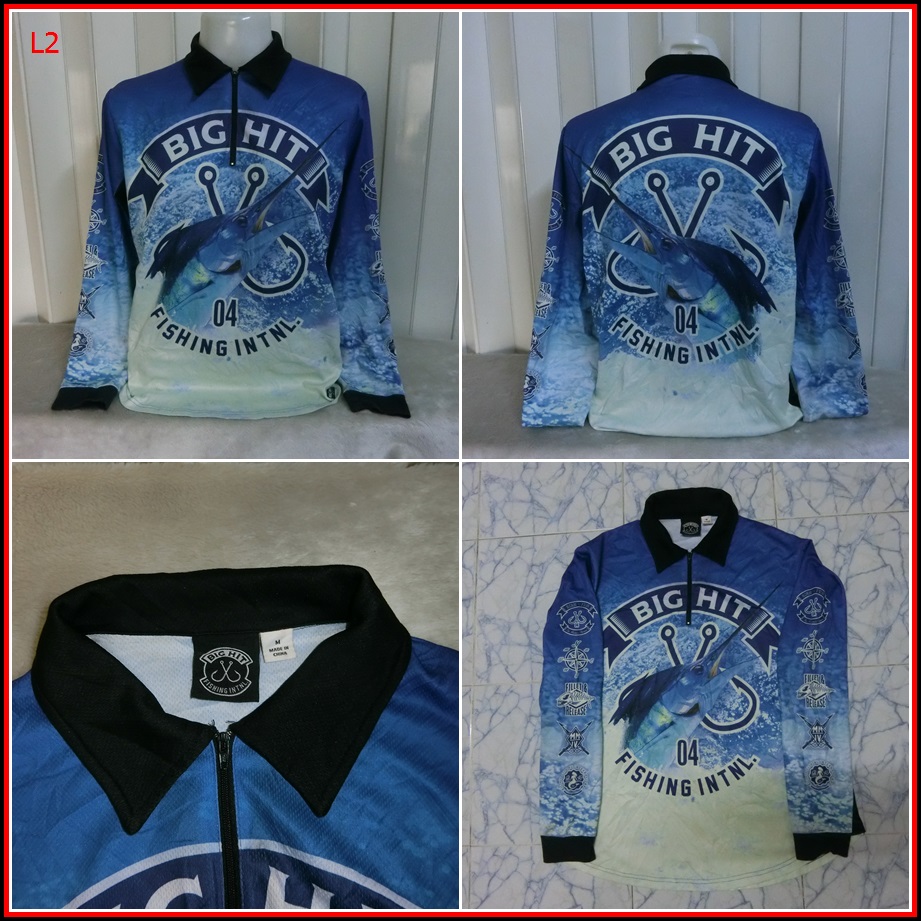L2.เสื้อตกปลา BIG HIT FISHING เสื้อใส่ออกทริปกลางแจ้งตกปลามือสอง เนื้อผ้าบาง ลื่นๆ ชนิดผ้าแห้งไว  Si