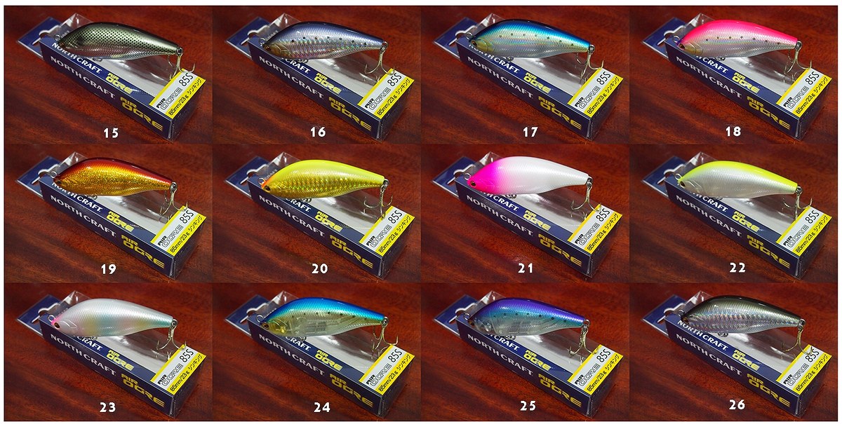 [b]NORTH CRAFT รุ่น AIR OGRE 85S  Lenght  8.5 Cm / Wt  23 g / Type S มี 12 สี ให้เลือก ดังนี้[/b]
