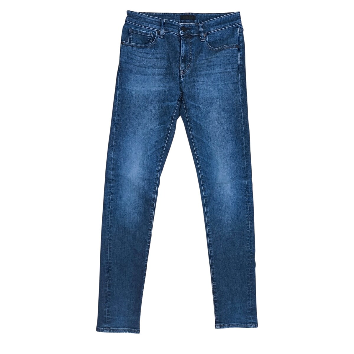 uniqlo ผ้าด้านยืดหยุ่นใส่สบายใหม่จัดยีนส์สีเข้มๆน้องมือหนึ่งเดิมๆปลายขาไม่ถูกตัด