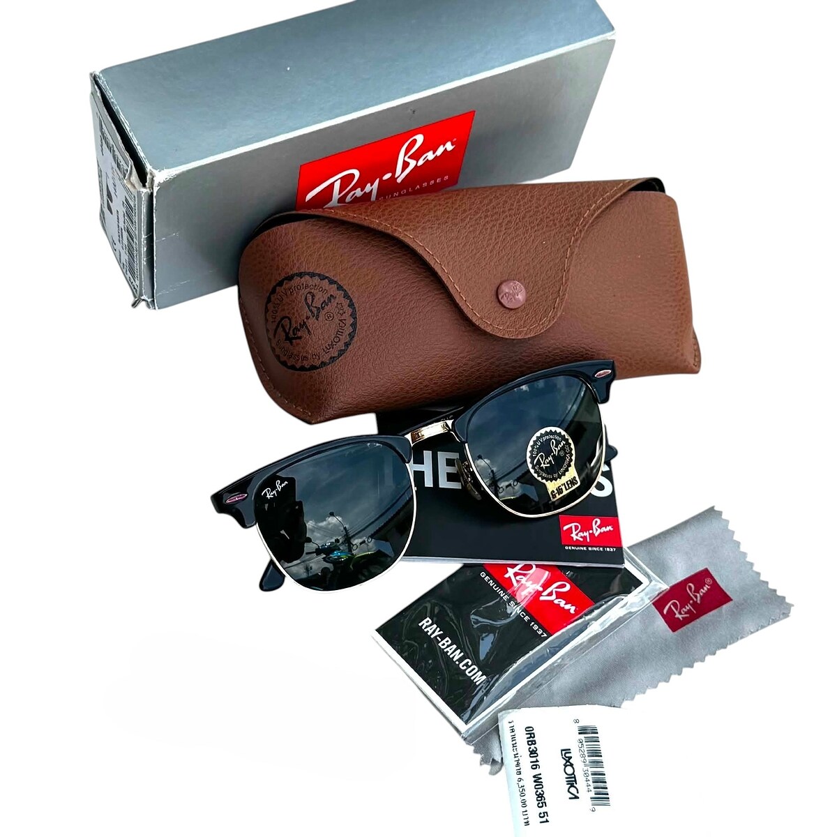 Ray-Ban รุ่น Clubmaster RB3016 เลนส์ G-15.size51 มือ 1 เก่าเก็บ อุปกรณ์ครบ