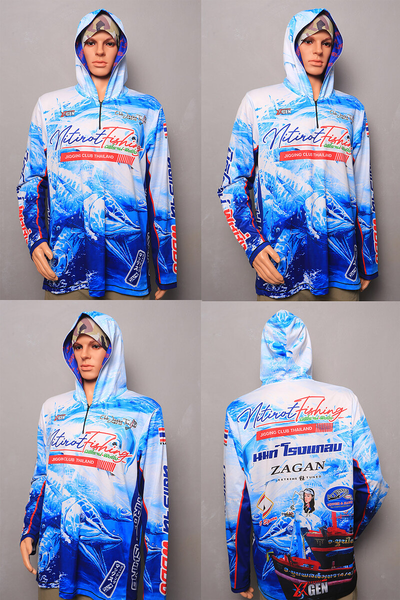 9. เสื้อยืดแขนขาว สำหรับกิจกรรมตกปลา มี Hood ในตัว เนื้อผ้าเบา สวมใส่สบาย ขนาดวัดจริงรอบอกกว้าง 48" 